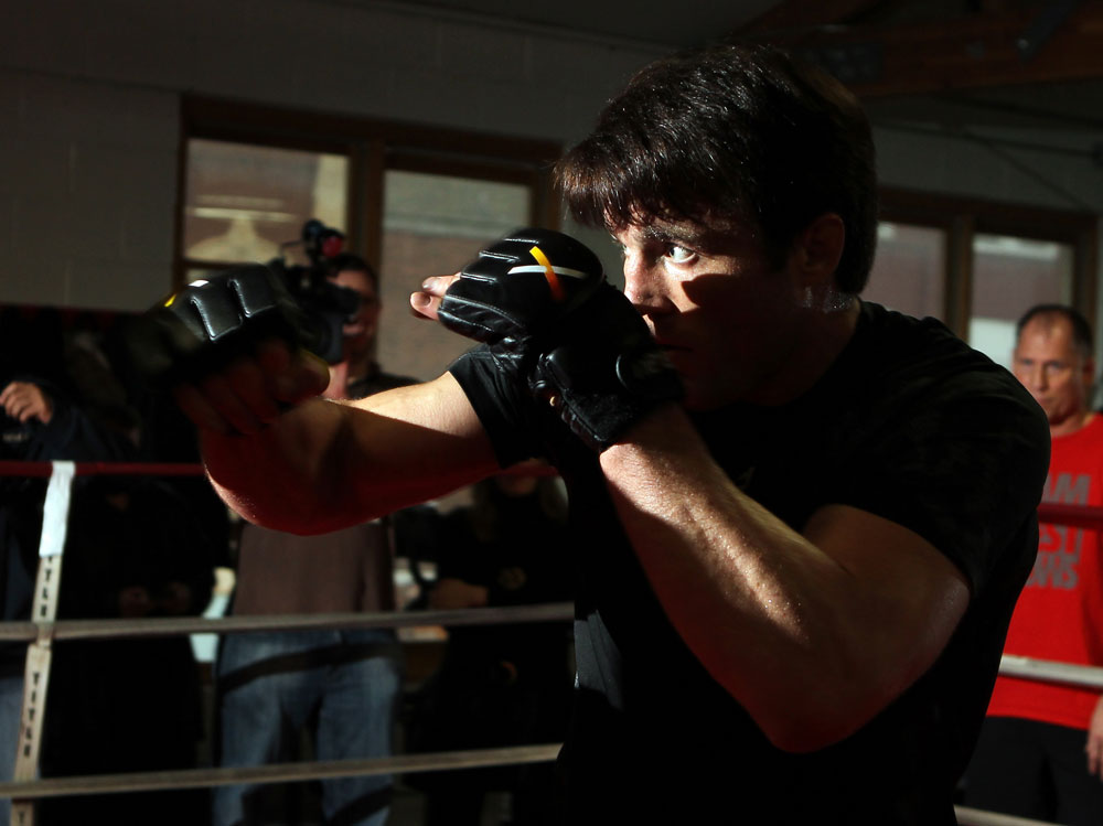 CHICAGO, IL - JANUARY 25: Chael Sonnen works out for the media during the UFC on FOX open workouts at the Chicago Boxing Club on January 25, 2012 in Chicago, Illinois. (Photo by Josh Hedges/Zuffa LLC/Zuffa LLC via Getty Images)