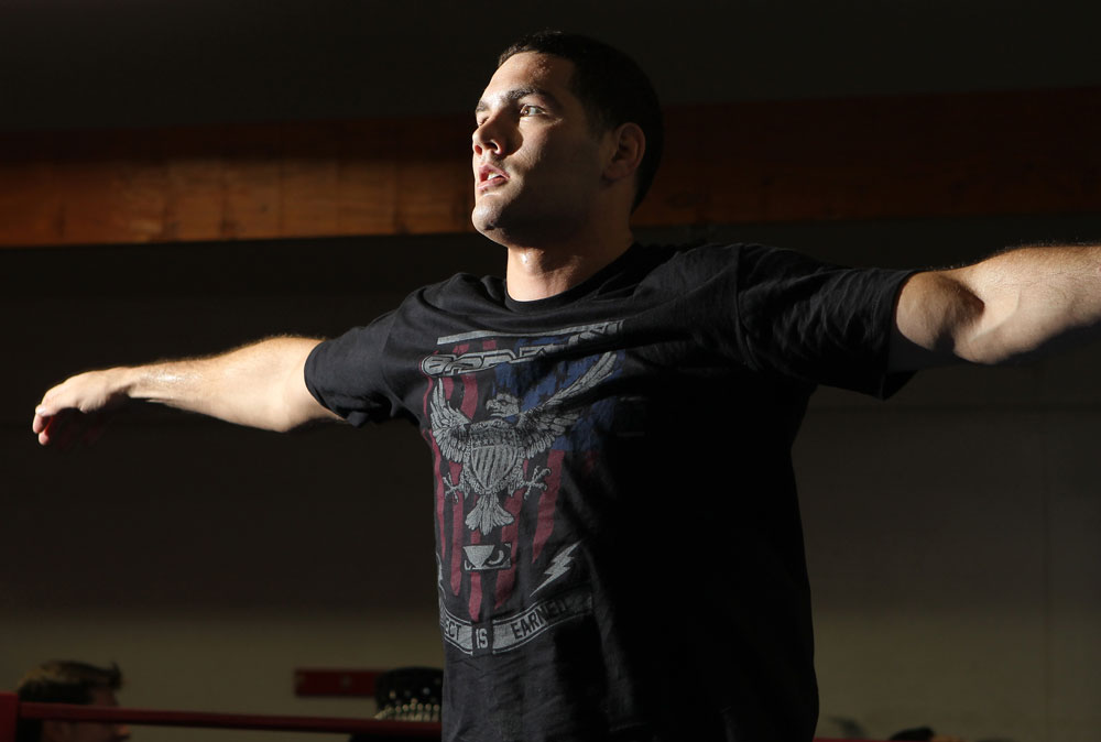 CHICAGO, IL - JANUARY 25: Chris Weidman works out for the media during the UFC on FOX open workouts at the Chicago Boxing Club on January 25, 2012 in Chicago, Illinois. (Photo by Josh Hedges/Zuffa LLC/Zuffa LLC via Getty Images)