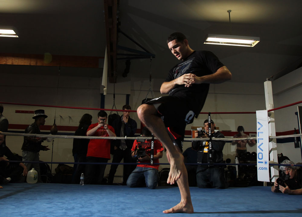CHICAGO, IL - JANUARY 25: Chris Weidman works out for the media during the UFC on FOX open workouts at the Chicago Boxing Club on January 25, 2012 in Chicago, Illinois. (Photo by Josh Hedges/Zuffa LLC/Zuffa LLC via Getty Images)