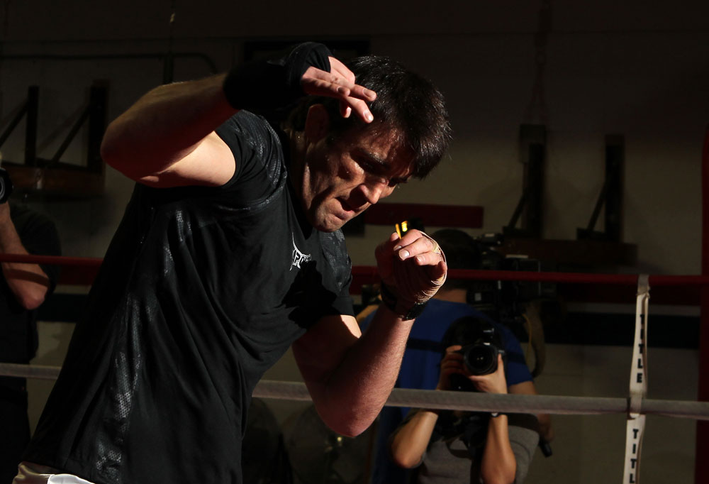 CHICAGO, IL - JANUARY 25: Chael Sonnen works out for the media during the UFC on FOX open workouts at the Chicago Boxing Club on January 25, 2012 in Chicago, Illinois. (Photo by Josh Hedges/Zuffa LLC/Zuffa LLC via Getty Images)