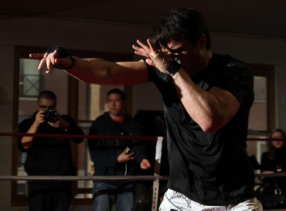 CHICAGO, IL - JANUARY 25: Chael Sonnen works out for the media during the UFC on FOX open workouts at the Chicago Boxing Club on January 25, 2012 in Chicago, Illinois. (Photo by Josh Hedges/Zuffa LLC/Zuffa LLC via Getty Images)