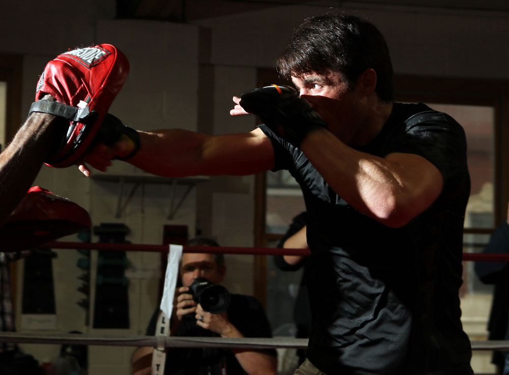 CHICAGO, IL - JANUARY 25: Chael Sonnen works out for the media during the UFC on FOX open workouts at the Chicago Boxing Club on January 25, 2012 in Chicago, Illinois. (Photo by Josh Hedges/Zuffa LLC/Zuffa LLC via Getty Images)