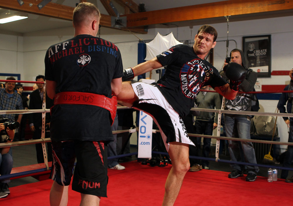 CHICAGO, IL - JANUARY 25: Michael Bisping works out for the media during the UFC on FOX open workouts at the Chicago Boxing Club on January 25, 2012 in Chicago, Illinois. (Photo by Josh Hedges/Zuffa LLC/Zuffa LLC via Getty Images)