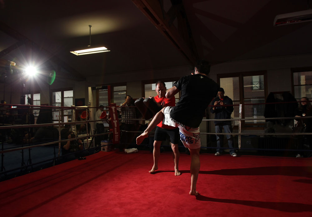 CHICAGO, IL - JANUARY 25: Chael Sonnen works out for the media during the UFC on FOX open workouts at the Chicago Boxing Club on January 25, 2012 in Chicago, Illinois. (Photo by Josh Hedges/Zuffa LLC/Zuffa LLC via Getty Images)