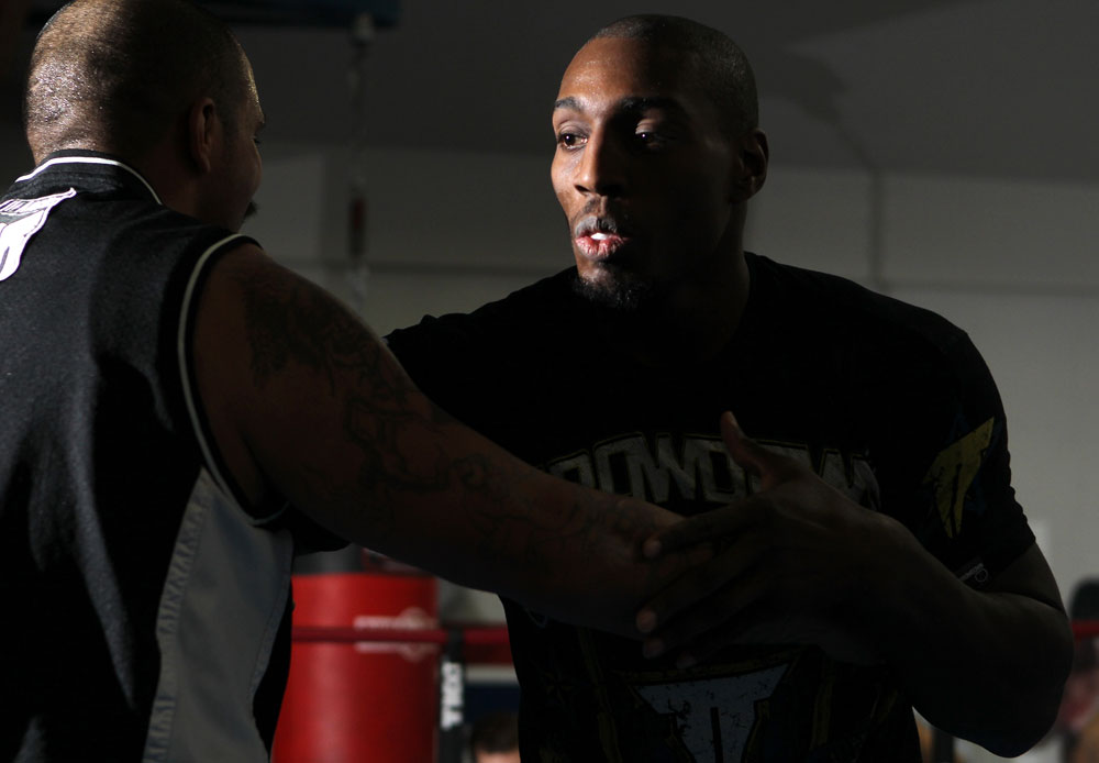 CHICAGO, IL - JANUARY 25: Phil Davis works out for the media during the UFC on FOX open workouts at the Chicago Boxing Club on January 25, 2012 in Chicago, Illinois. (Photo by Josh Hedges/Zuffa LLC/Zuffa LLC via Getty Images)