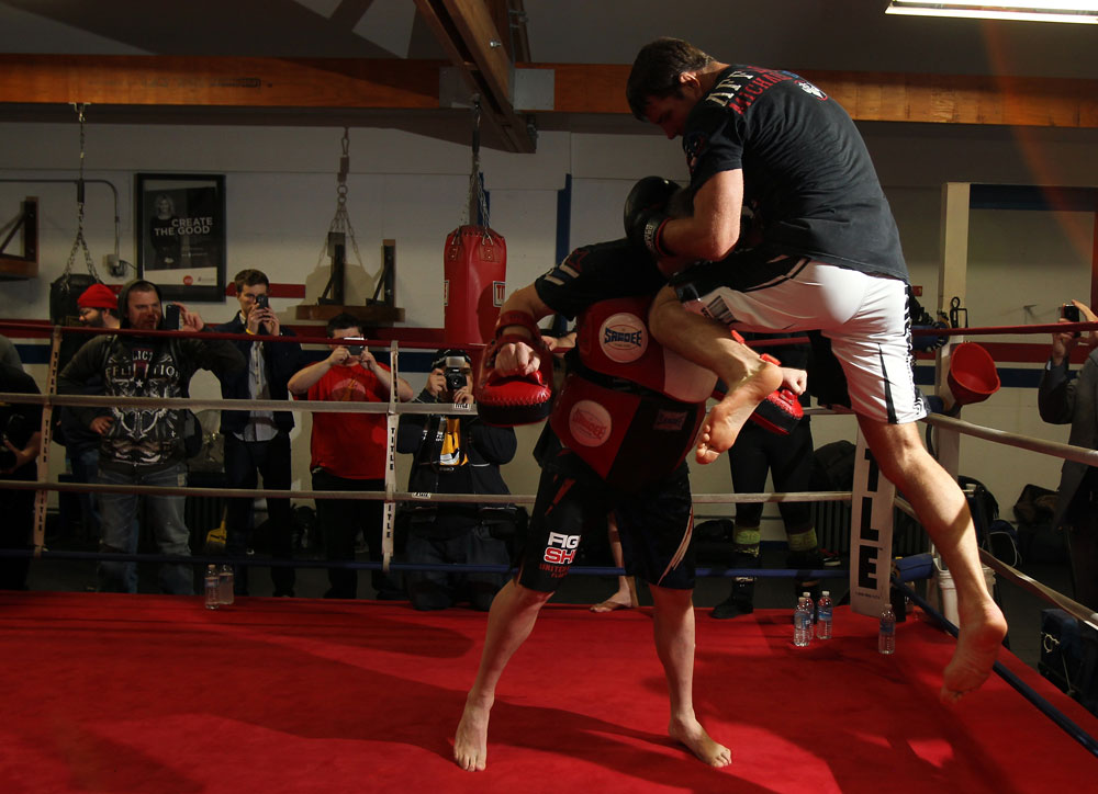 CHICAGO, IL - JANUARY 25: Michael Bisping works out for the media during the UFC on FOX open workouts at the Chicago Boxing Club on January 25, 2012 in Chicago, Illinois. (Photo by Josh Hedges/Zuffa LLC/Zuffa LLC via Getty Images)