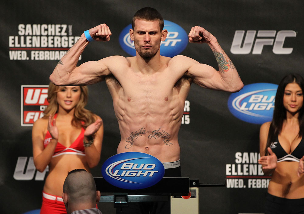 OMAHA, NE - FEBRUARY 14:  Tim Means weighs in during the UFC on FUEL TV weigh in event at Omaha Civic Auditorium on February 14, 2012 in Omaha, Nebraska.  (Photo by Josh Hedges/Zuffa LLC/Zuffa LLC via Getty Images) *** Local Caption *** Tim Means
