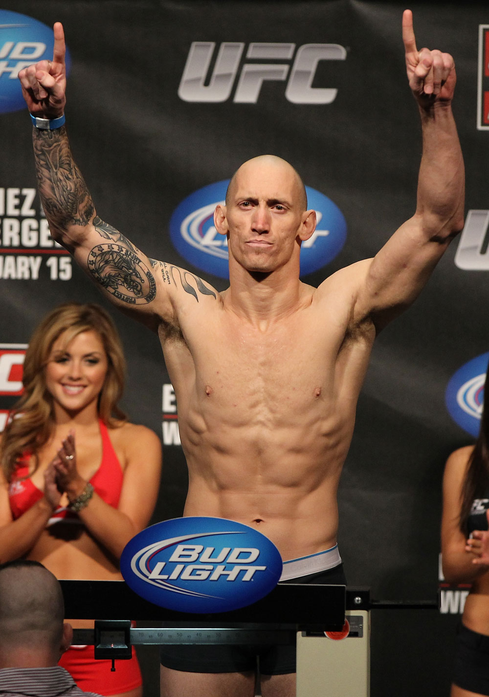 OMAHA, NE - FEBRUARY 14:  Buddy Roberts weighs in during the UFC on FUEL TV weigh in event at Omaha Civic Auditorium on February 14, 2012 in Omaha, Nebraska.  (Photo by Josh Hedges/Zuffa LLC/Zuffa LLC via Getty Images) *** Local Caption *** Buddy Roberts