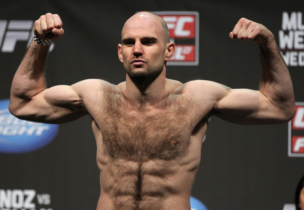 SAN JOSE, CA - JULY 10:   Dan Stittgen makes weight during the UFC on Fuel TV weigh in at HP Pavilion on July 10, 2012 in San Jose, California.  (Photo by Josh Hedges/Zuffa LLC/Zuffa LLC via Getty Images)