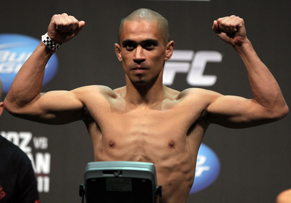 SAN JOSE, CA - JULY 10:   Chris Cariaso makes weight during the UFC on Fuel TV weigh in at HP Pavilion on July 10, 2012 in San Jose, California.  (Photo by Josh Hedges/Zuffa LLC/Zuffa LLC via Getty Images)