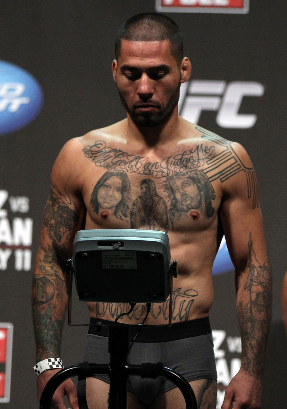 SAN JOSE, CA - JULY 10:   Damacio Page makes weight during the UFC on Fuel TV weigh in at HP Pavilion on July 10, 2012 in San Jose, California.  (Photo by Josh Hedges/Zuffa LLC/Zuffa LLC via Getty Images)