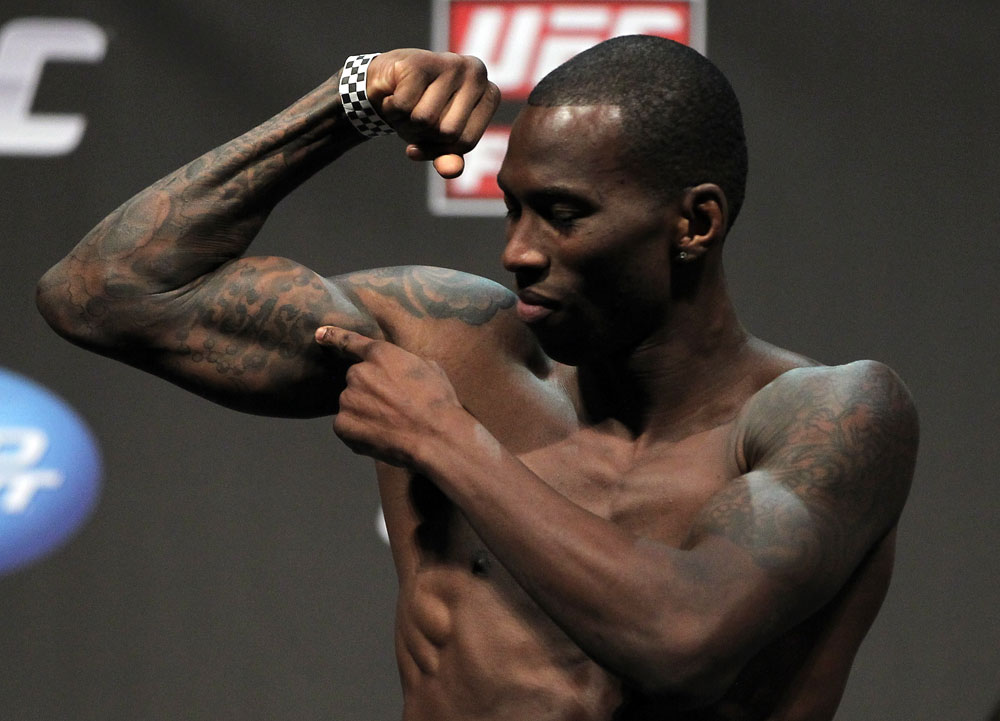 SAN JOSE, CA - JULY 10:   Anthony Njokuani makes weight during the UFC on Fuel TV weigh in at HP Pavilion on July 10, 2012 in San Jose, California.  (Photo by Josh Hedges/Zuffa LLC/Zuffa LLC via Getty Images)