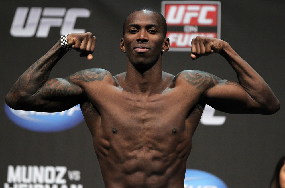SAN JOSE, CA - JULY 10:   Anthony Njokuani makes weight during the UFC on Fuel TV weigh in at HP Pavilion on July 10, 2012 in San Jose, California.  (Photo by Josh Hedges/Zuffa LLC/Zuffa LLC via Getty Images)