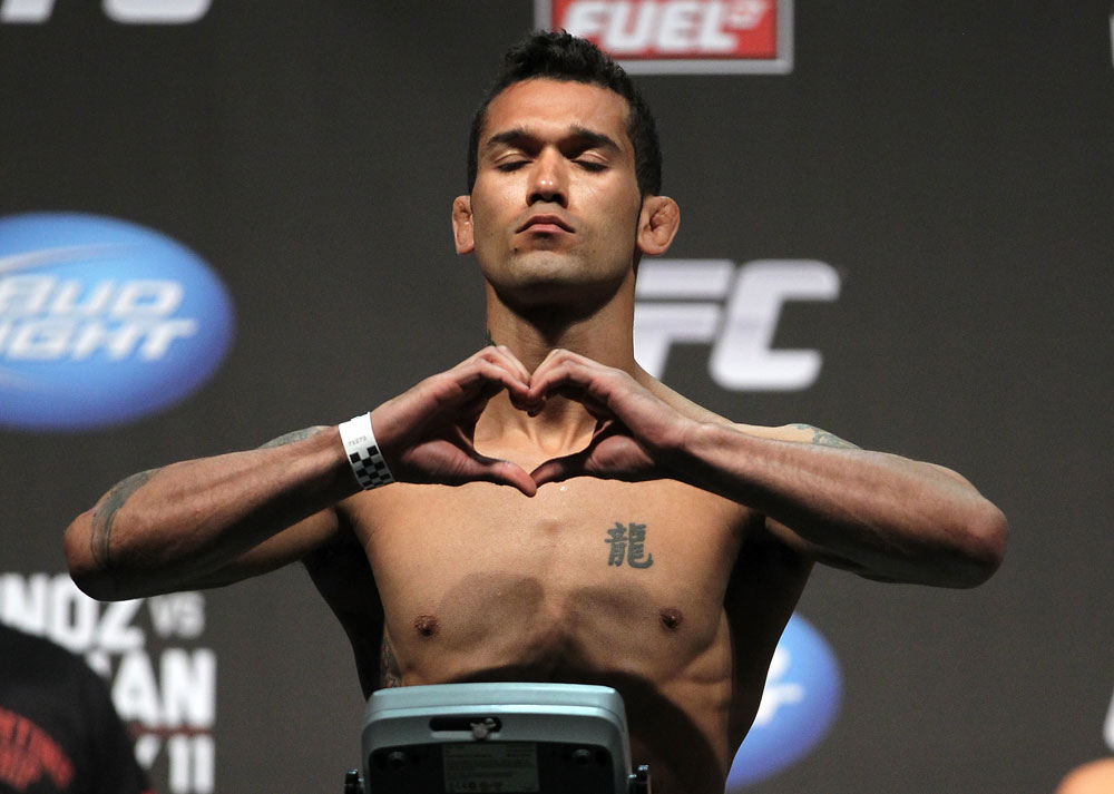 SAN JOSE, CA - JULY 10:   Vaughn Lee makes weight during the UFC on Fuel TV weigh in at HP Pavilion on July 10, 2012 in San Jose, California.  (Photo by Josh Hedges/Zuffa LLC/Zuffa LLC via Getty Images)