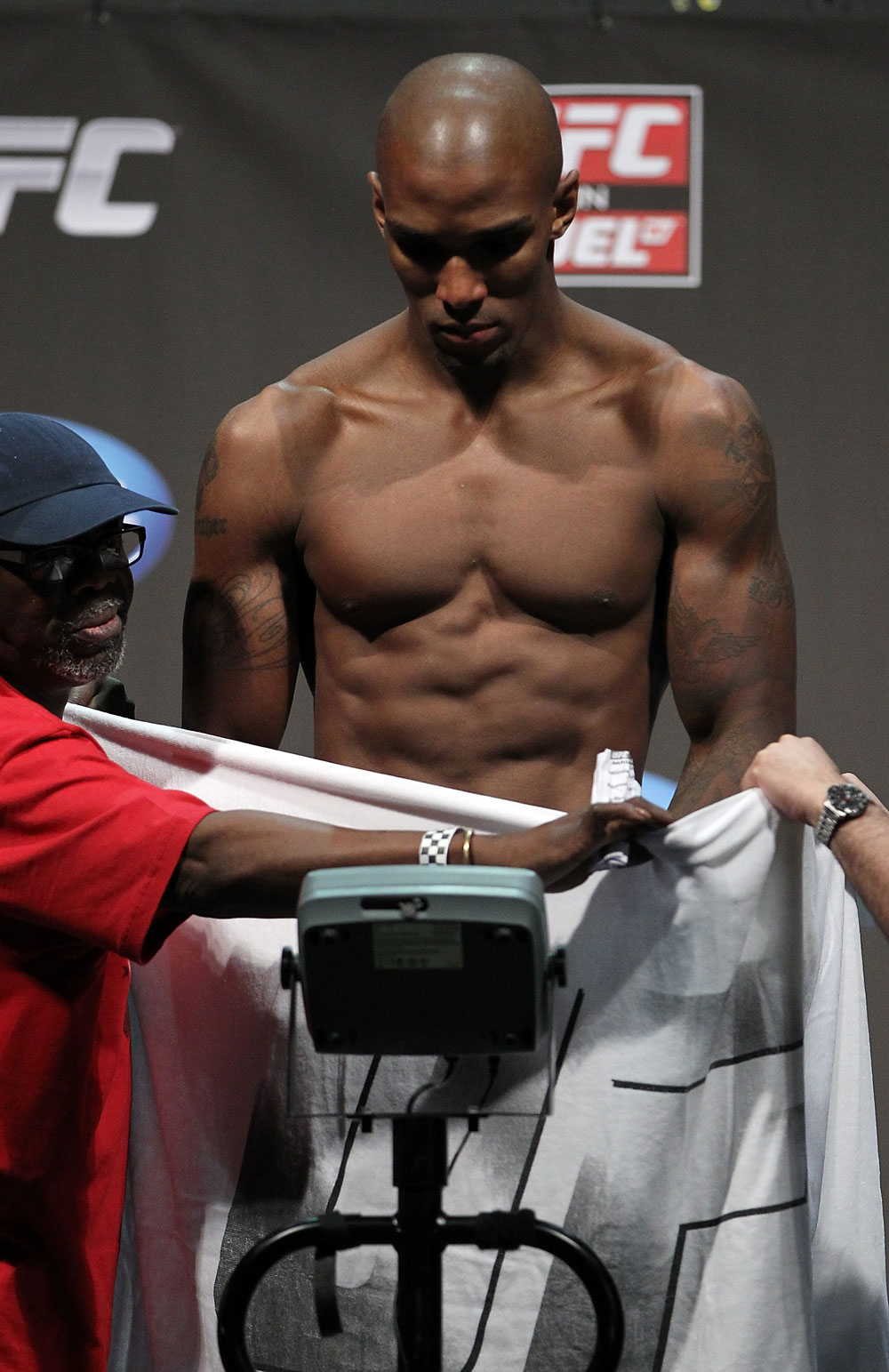 SAN JOSE, CA - JULY 10:   Francis Carmont makes weight during the UFC on Fuel TV weigh in at HP Pavilion on July 10, 2012 in San Jose, California.  (Photo by Josh Hedges/Zuffa LLC/Zuffa LLC via Getty Images)