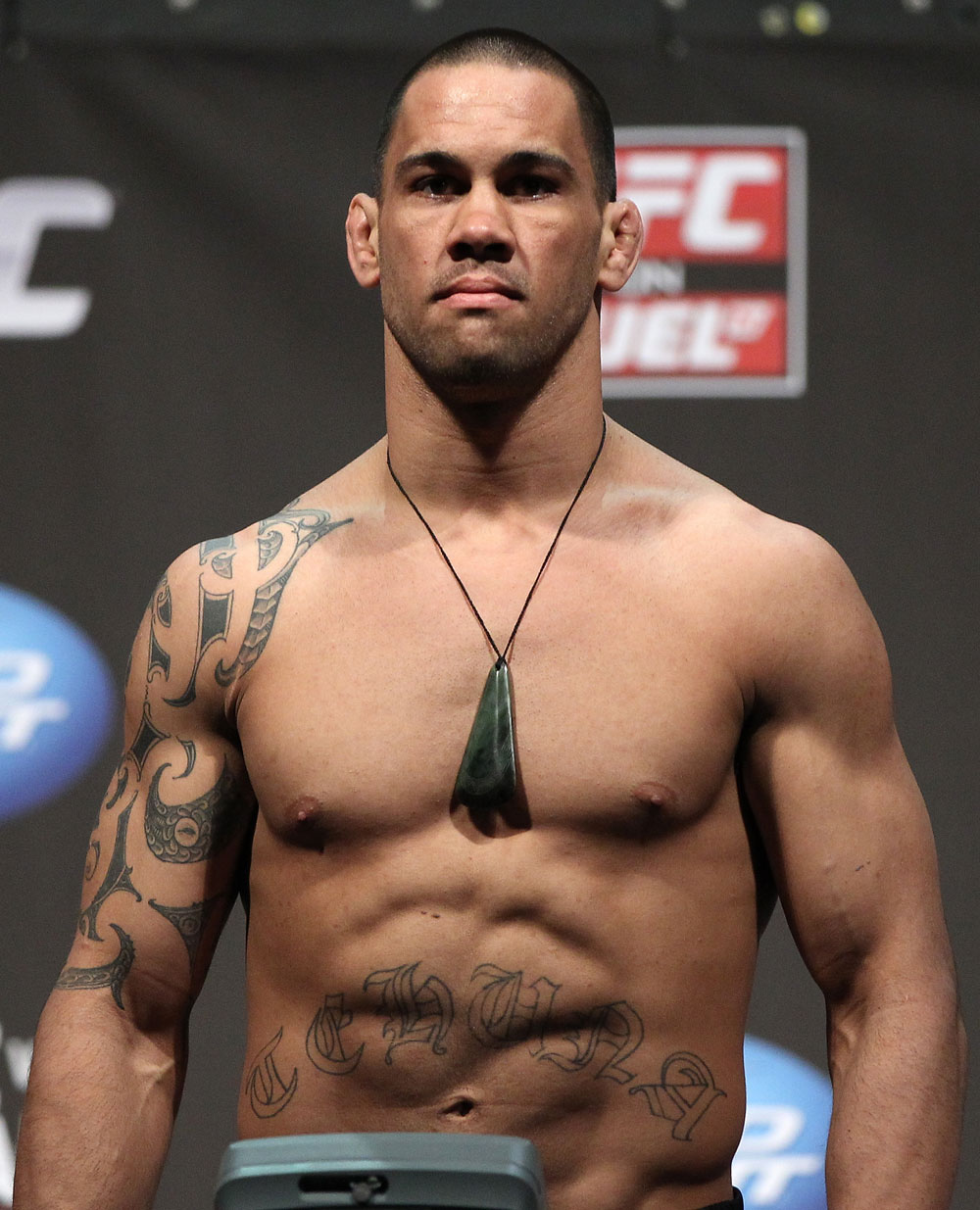 SAN JOSE, CA - JULY 10:   James Te Huna makes weight during the UFC on Fuel TV weigh in at HP Pavilion on July 10, 2012 in San Jose, California.  (Photo by Josh Hedges/Zuffa LLC/Zuffa LLC via Getty Images)