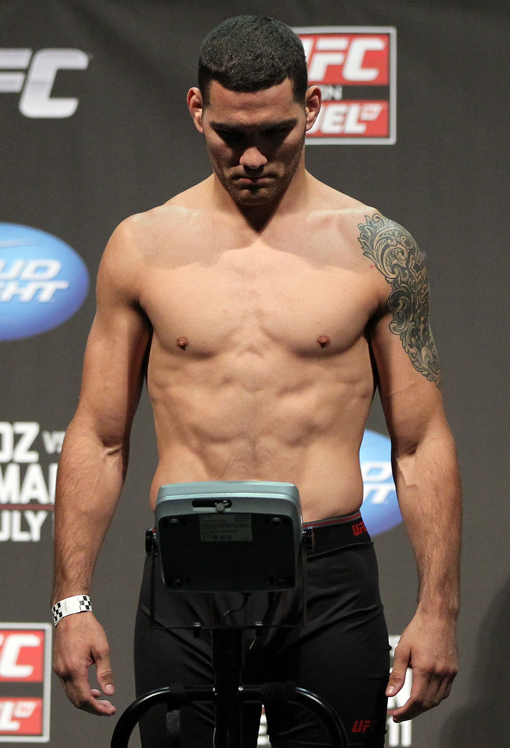 SAN JOSE, CA - JULY 10:   Chris Weidman makes weight during the UFC on Fuel TV weigh in at HP Pavilion on July 10, 2012 in San Jose, California.  (Photo by Josh Hedges/Zuffa LLC/Zuffa LLC via Getty Images)