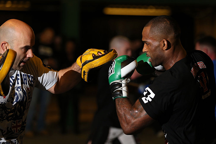 NOTTINGHAM, ENGLAND - SEPTEMBER 26: Jimi Manuwa works out for the media during an open workout session at Gym Combat on September 26, 2012 in Nottingham, England. (Photo by Josh Hedges/Zuffa LLC/Zuffa LLC via Getty Images)