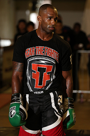 NOTTINGHAM, ENGLAND - SEPTEMBER 26: Jimi Manuwa works out for the media during an open workout session at Gym Combat on September 26, 2012 in Nottingham, England. (Photo by Josh Hedges/Zuffa LLC/Zuffa LLC via Getty Images)