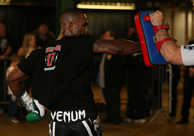 NOTTINGHAM, ENGLAND - SEPTEMBER 26: Jimi Manuwa works out for the media during an open workout session at Gym Combat on September 26, 2012 in Nottingham, England. (Photo by Josh Hedges/Zuffa LLC/Zuffa LLC via Getty Images)