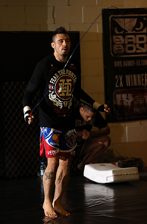 NOTTINGHAM, ENGLAND - SEPTEMBER 26:    Dan Hardy works out for the media during an open workout session at Gym Combat on September 26, 2012 in Nottingham, England.  (Photo by Josh Hedges/Zuffa LLC/Zuffa LLC via Getty Images)