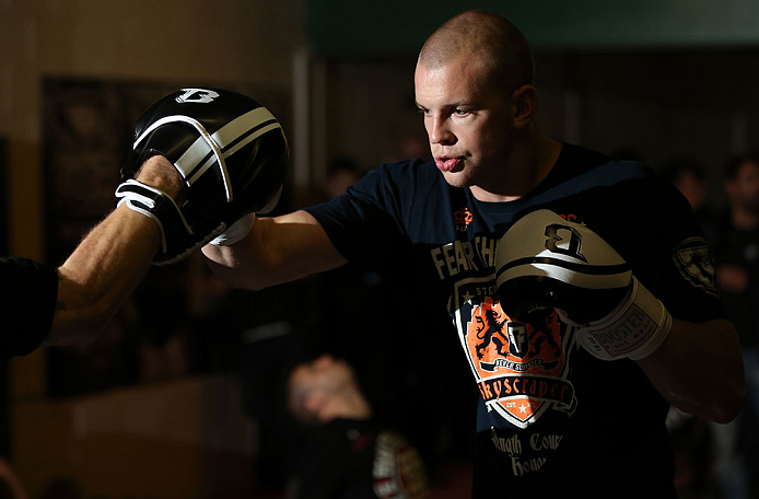 NOTTINGHAM, ENGLAND - SEPTEMBER 26: Stefan Struve works out for the media during an open workout session at Gym Combat on September 26, 2012 in Nottingham, England. (Photo by Josh Hedges/Zuffa LLC/Zuffa LLC via Getty Images)