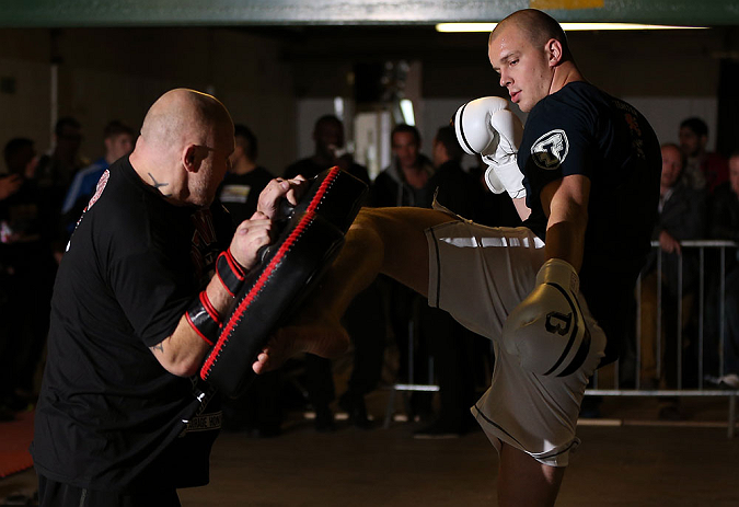 NOTTINGHAM, ENGLAND - SEPTEMBER 26: Stefan Struve works out for the media during an open workout session at Gym Combat on September 26, 2012 in Nottingham, England. (Photo by Josh Hedges/Zuffa LLC/Zuffa LLC via Getty Images)