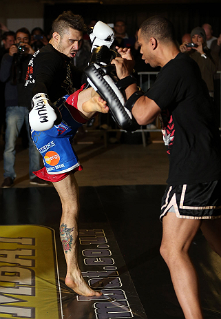 NOTTINGHAM, ENGLAND - SEPTEMBER 26: Dan Hardy works out for the media during an open workout session at Gym Combat on September 26, 2012 in Nottingham, England. (Photo by Josh Hedges/Zuffa LLC/Zuffa LLC via Getty Images)