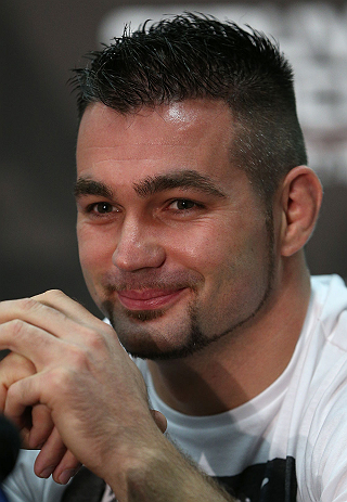 NOTTINGHAM, ENGLAND - SEPTEMBER 27:  John Maguire interacts with media during a UFC press conference at the Hilton Hotel on September 27, 2012 in Nottingham, England.  (Photo by Josh Hedges/Zuffa LLC/Zuffa LLC via Getty Images)