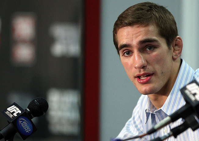 NOTTINGHAM, ENGLAND - SEPTEMBER 27:  John Hathaway interacts with media during a UFC press conference at the Hilton Hotel on September 27, 2012 in Nottingham, England.  (Photo by Josh Hedges/Zuffa LLC/Zuffa LLC via Getty Images)