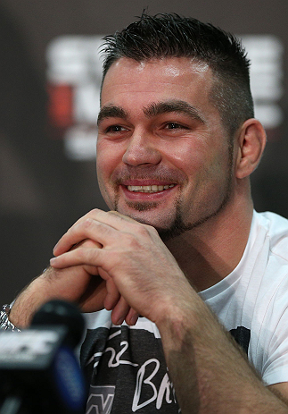 NOTTINGHAM, ENGLAND - SEPTEMBER 27:  John Maguire interacts with media during a UFC press conference at the Hilton Hotel on September 27, 2012 in Nottingham, England.  (Photo by Josh Hedges/Zuffa LLC/Zuffa LLC via Getty Images)