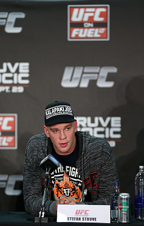 NOTTINGHAM, ENGLAND - SEPTEMBER 27:  Stefan Struve interacts with media during a UFC press conference at the Hilton Hotel on September 27, 2012 in Nottingham, England.  (Photo by Josh Hedges/Zuffa LLC/Zuffa LLC via Getty Images)