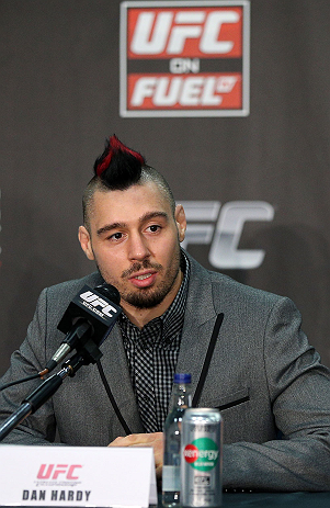 NOTTINGHAM, ENGLAND - SEPTEMBER 27:  Dan Hardy interacts with media during a UFC press conference at the Hilton Hotel on September 27, 2012 in Nottingham, England.  (Photo by Josh Hedges/Zuffa LLC/Zuffa LLC via Getty Images)
