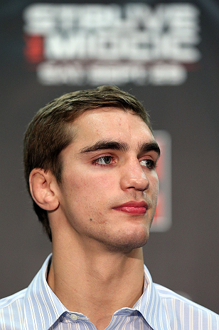NOTTINGHAM, ENGLAND - SEPTEMBER 27:  John Hathaway interacts with media during a UFC press conference at the Hilton Hotel on September 27, 2012 in Nottingham, England.  (Photo by Josh Hedges/Zuffa LLC/Zuffa LLC via Getty Images)