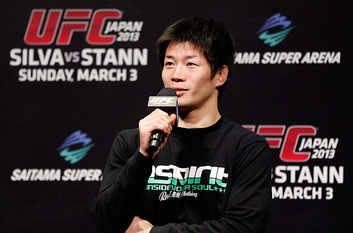 SAITAMA, JAPAN - MARCH 02: Hatsu Hioki interacts with fans during a Q&A session before the UFC on FUEL TV weigh-in at Saitama Super Arena on March 2, 2013 in Saitama, Japan. (Photo by Josh Hedges/Zuffa LLC/Zuffa LLC via Getty Images)