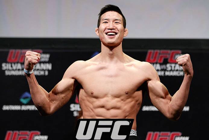 SAITAMA, JAPAN - MARCH 02: Hyun Gyu Lim weighs in during the UFC on FUEL TV weigh-in at Saitama Super Arena on March 2, 2013 in Saitama, Japan. (Photo by Josh Hedges/Zuffa LLC/Zuffa LLC via Getty Images)