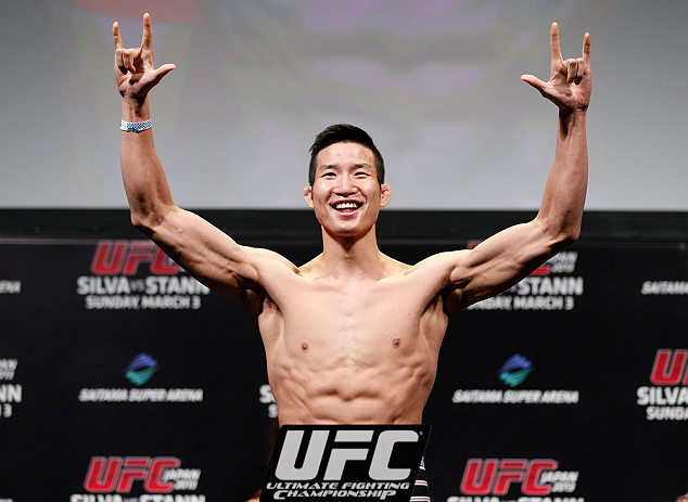 SAITAMA, JAPAN - MARCH 02: Hyun Gyu Lim weighs in during the UFC on FUEL TV weigh-in at Saitama Super Arena on March 2, 2013 in Saitama, Japan. (Photo by Josh Hedges/Zuffa LLC/Zuffa LLC via Getty Images)