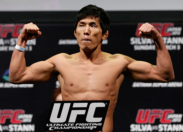 SAITAMA, JAPAN - MARCH 02: Takeya Mizugaki weighs in during the UFC on FUEL TV weigh-in at Saitama Super Arena on March 2, 2013 in Saitama, Japan. (Photo by Josh Hedges/Zuffa LLC/Zuffa LLC via Getty Images)