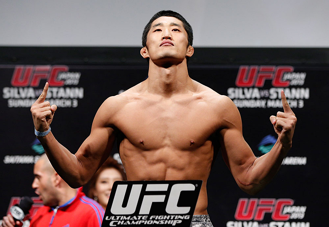 SAITAMA, JAPAN - MARCH 02: Dong Hyun Kim weighs in during the UFC on FUEL TV weigh-in at Saitama Super Arena on March 2, 2013 in Saitama, Japan. (Photo by Josh Hedges/Zuffa LLC/Zuffa LLC via Getty Images)