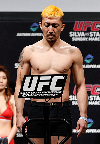 SAITAMA, JAPAN - MARCH 02: Mizuto Hirota weighs in during the UFC on FUEL TV weigh-in at Saitama Super Arena on March 2, 2013 in Saitama, Japan. (Photo by Josh Hedges/Zuffa LLC/Zuffa LLC via Getty Images)