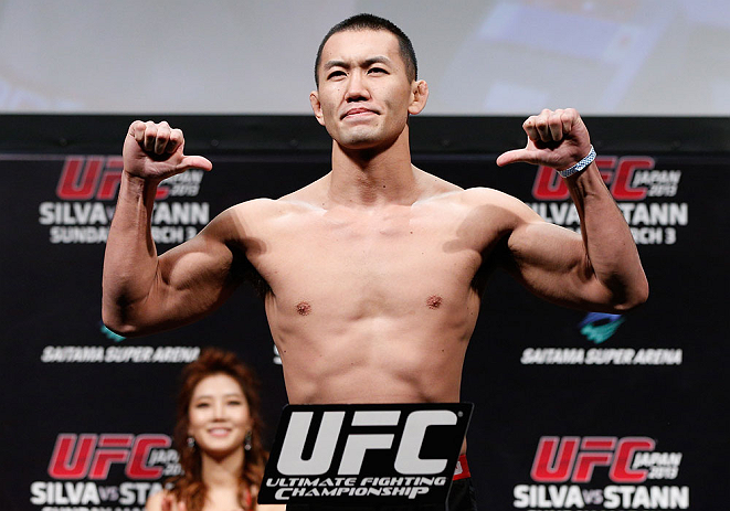 SAITAMA, JAPAN - MARCH 02: Yushin Okami weighs in during the UFC on FUEL TV weigh-in at Saitama Super Arena on March 2, 2013 in Saitama, Japan. (Photo by Josh Hedges/Zuffa LLC/Zuffa LLC via Getty Images)