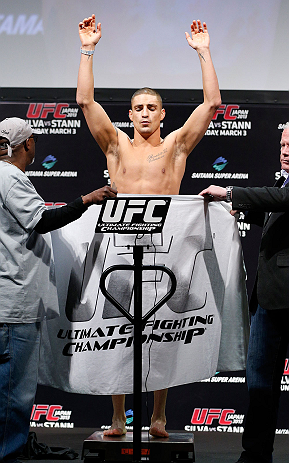 SAITAMA, JAPAN - MARCH 02: Diego Sanchez weighs in during the UFC on FUEL TV weigh-in at Saitama Super Arena on March 2, 2013 in Saitama, Japan. (Photo by Josh Hedges/Zuffa LLC/Zuffa LLC via Getty Images)