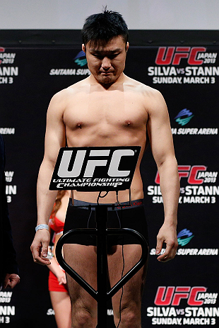 SAITAMA, JAPAN - MARCH 02: Takanori Gomi weighs in during the UFC on FUEL TV weigh-in at Saitama Super Arena on March 2, 2013 in Saitama, Japan. (Photo by Josh Hedges/Zuffa LLC/Zuffa LLC via Getty Images)