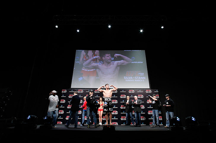 SAITAMA, JAPAN - MARCH 02: Brian Stann weighs in during the UFC on FUEL TV weigh-in at Saitama Super Arena on March 2, 2013 in Saitama, Japan. (Photo by Josh Hedges/Zuffa LLC/Zuffa LLC via Getty Images)