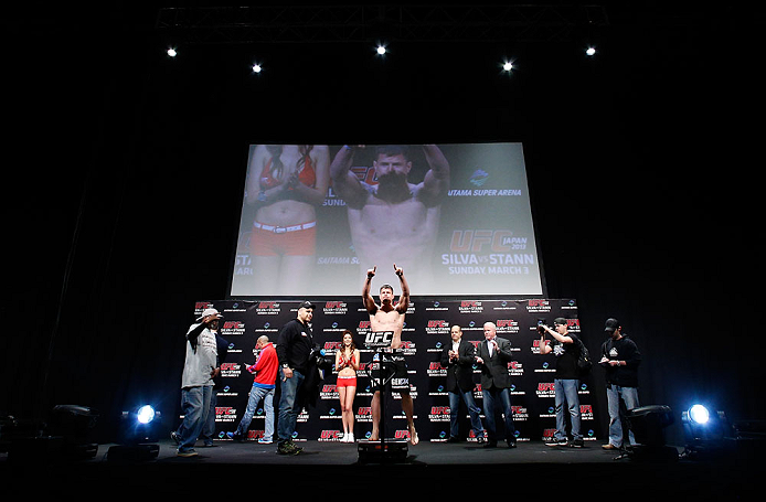 SAITAMA, JAPAN - MARCH 02: Brian Stann weighs in during the UFC on FUEL TV weigh-in at Saitama Super Arena on March 2, 2013 in Saitama, Japan. (Photo by Josh Hedges/Zuffa LLC/Zuffa LLC via Getty Images)