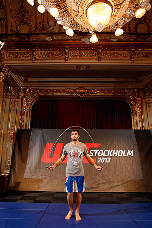 STOCKHOLM, SWEDEN - APRIL 03:  Gegard Mousasi of USA conducts an open training session at the Grand Hotel on April 3, 2013 in Stockholm, Sweden.  (Photo by Josh Hedges/Zuffa LLC/Zuffa LLC via Getty Images)