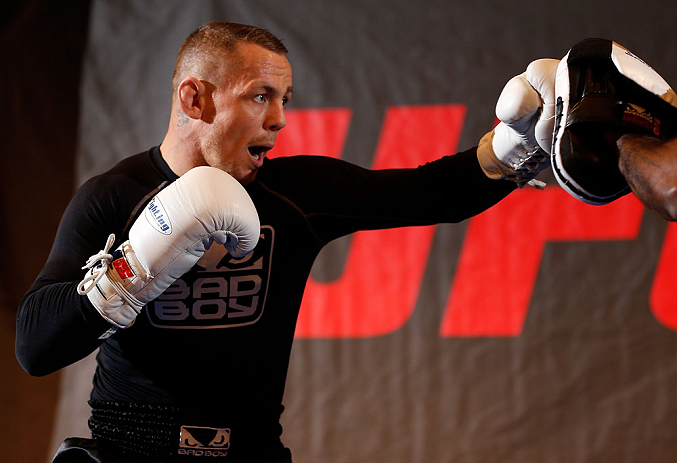 STOCKHOLM, SWEDEN - APRIL 03:  Ross Pearson of England conducts an open training session at the Grand Hotel on April 3, 2013 in Stockholm, Sweden.  (Photo by Josh Hedges/Zuffa LLC/Zuffa LLC via Getty Images)