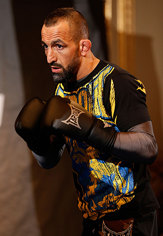 STOCKHOLM, SWEDEN - APRIL 03:  Reza Madadi of Sweden conducts an open training session at the Grand Hotel on April 3, 2013 in Stockholm, Sweden.  (Photo by Josh Hedges/Zuffa LLC/Zuffa LLC via Getty Images)
