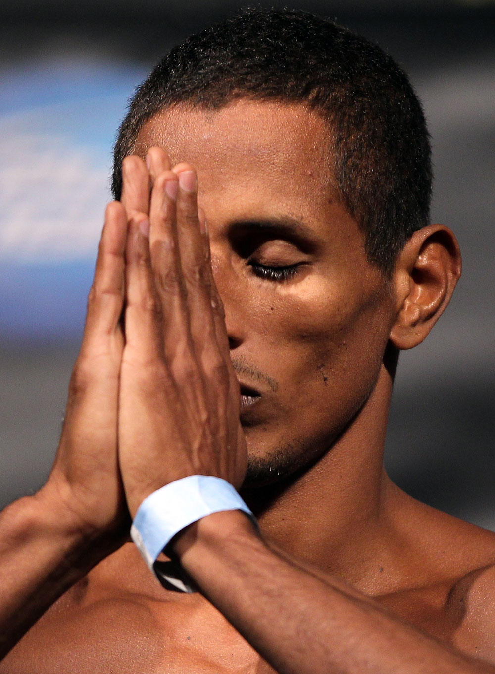 FAIRFAX, VA - MAY 14: Johnny Eduardo makes weight during the UFC on Fuel TV official weigh in at Patriot Center on May 14, 2012 in Fairfax, Virginia. (Photo by Josh Hedges/Zuffa LLC/Zuffa LLC via Getty Images)