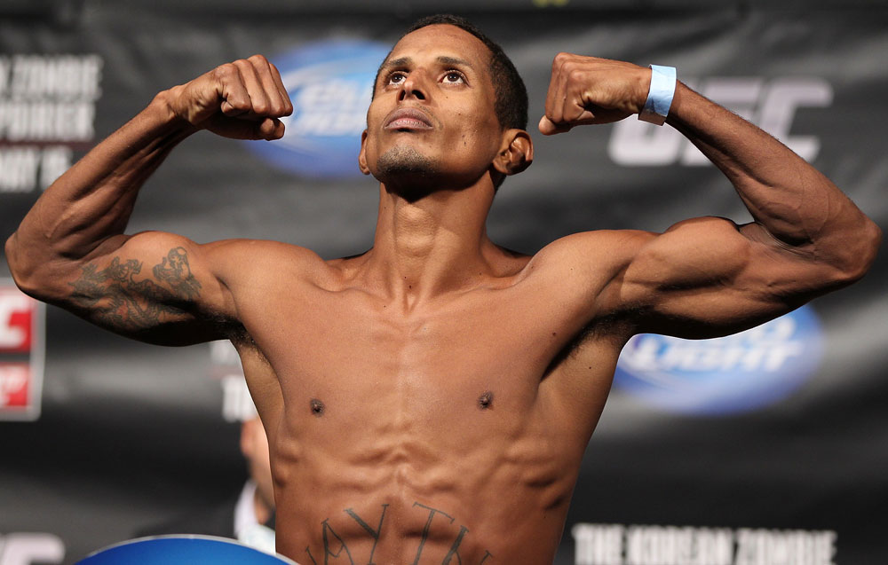 FAIRFAX, VA - MAY 14: Johnny Eduardo makes weight during the UFC on Fuel TV official weigh in at Patriot Center on May 14, 2012 in Fairfax, Virginia. (Photo by Josh Hedges/Zuffa LLC/Zuffa LLC via Getty Images)